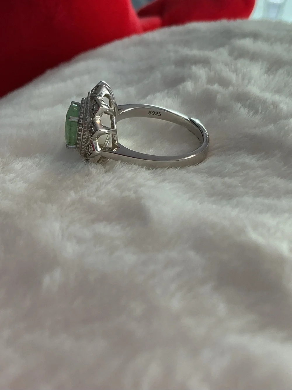 Sterling Silver 925 Filigree Statement Ring -Oval Green Emerald